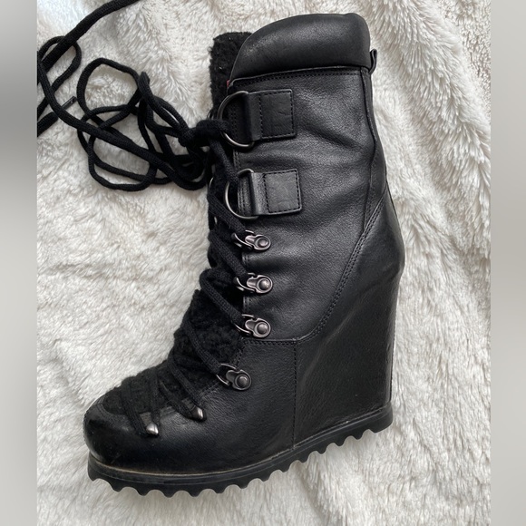 Black Luxury Rebel Wedge Booties - Picture 8 of 15